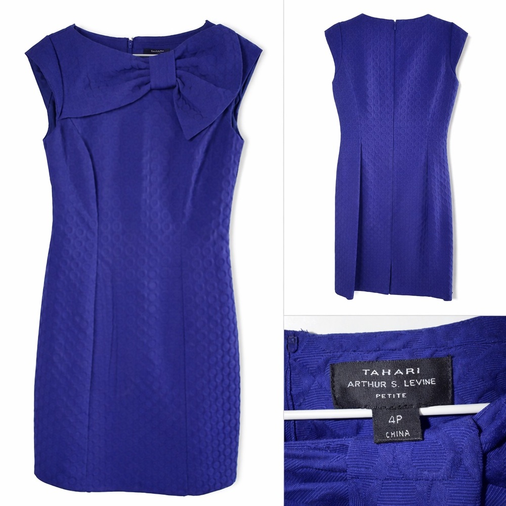 Tahari Elegant Blue Mini Dress with Bow